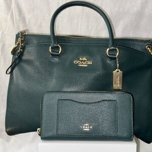 Coach Green Leather Satchel with Gold Hardware
